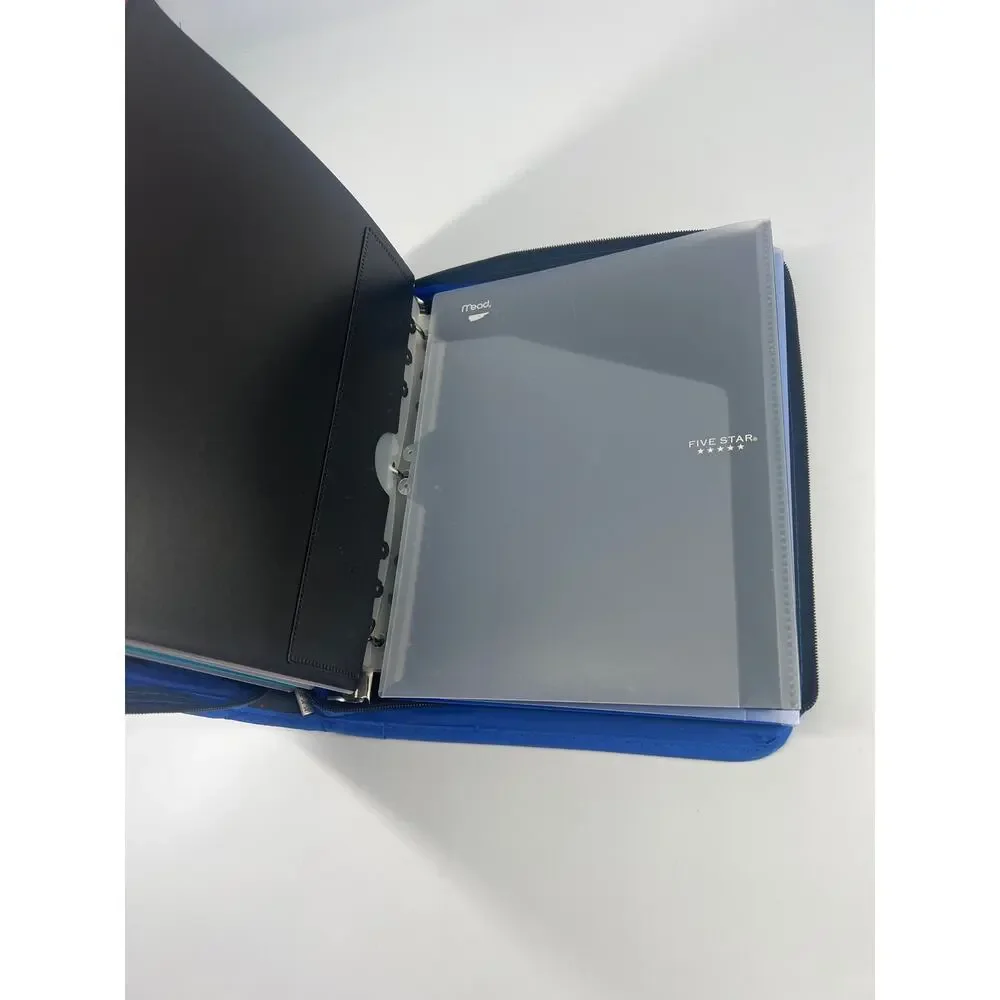 Five Star Folder Pencil Holder School Blue Black College Zipper Binder Durable